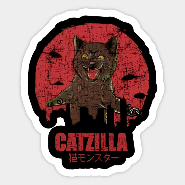 Catzilla Vintage Grunge Sticker by bhatia reasonone